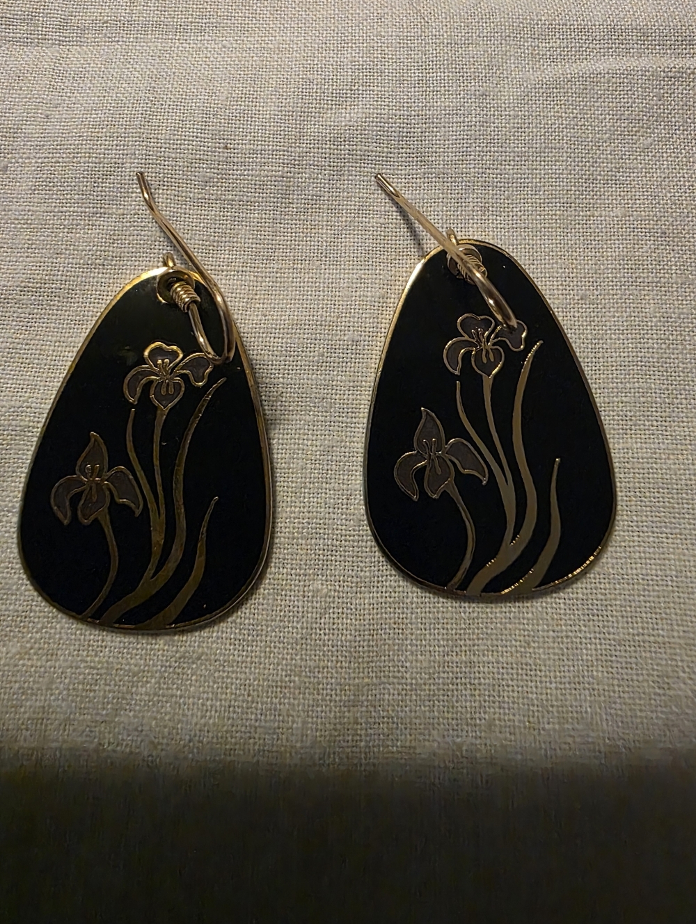 Beautiful Vintage Laurel Burch Cloisonne "Wild Iris" Design Pierced Earrings